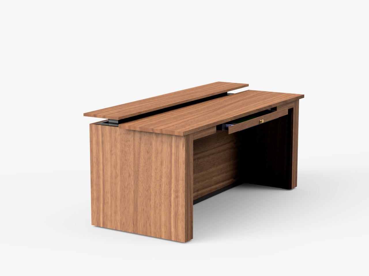 SOLID WALNUT HARDWOOD HIDDEN-MONITOR DESK WITH LAP DRAWER