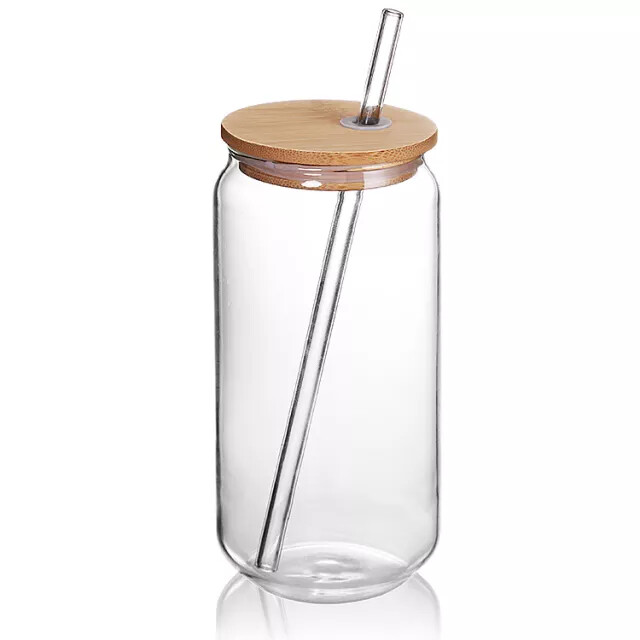 16 oz Clear Glass Can with Bamboo Lid for Sublimation