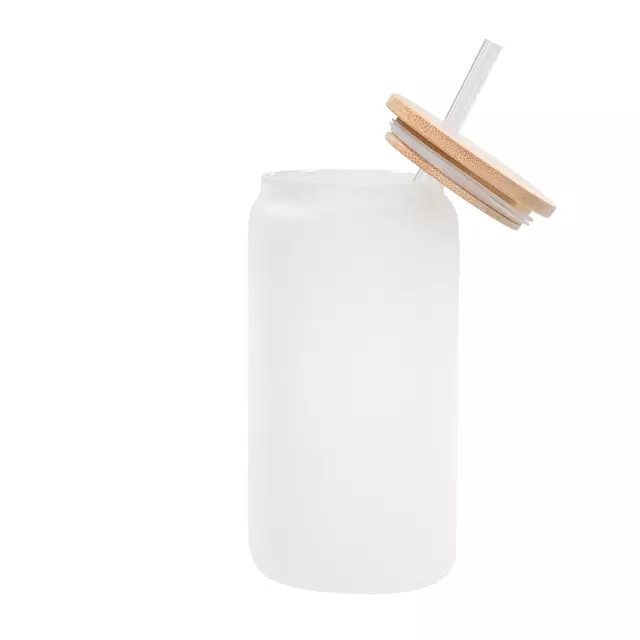 16 oz Frosted Glass Can with Bamboo Lid for Sublimation