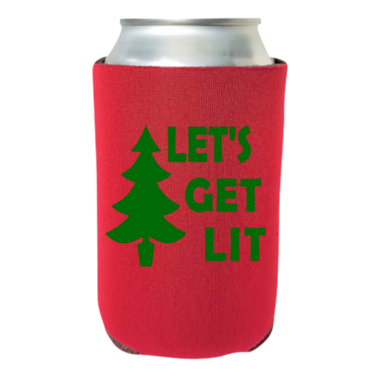 Let's Get Lit Funny Christmas Can Cooler