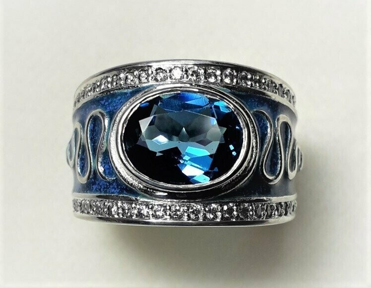 Silberring, London Topas, Zirconia, Emaille.
Ringgröße 56  1/2