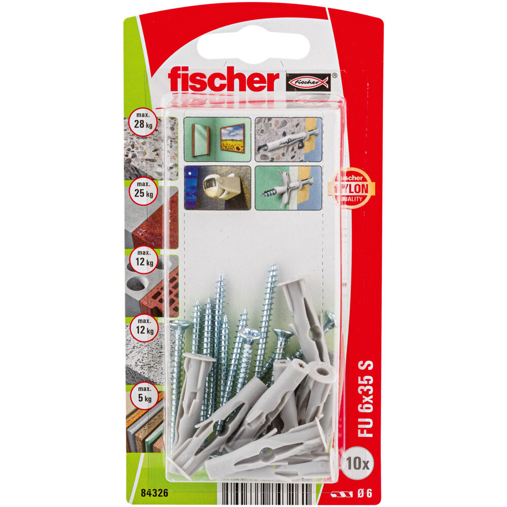 FU 6x35 S Νάιλον βύσμα βίδα blister (10x)