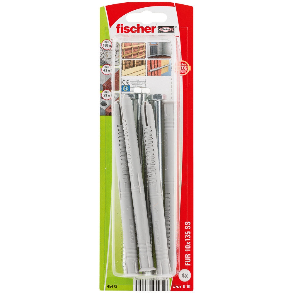 FUR 10x135 SS Στήριγμα πλαισίων μπουλόνι blister (4x)