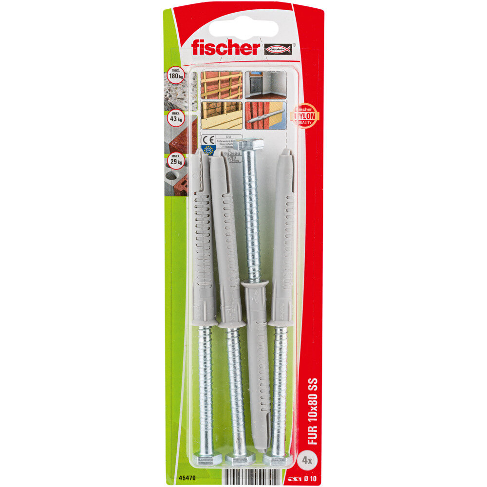 FUR 10x80 SS Στήριγμα πλαισίων μπουλόνι blister (4x)