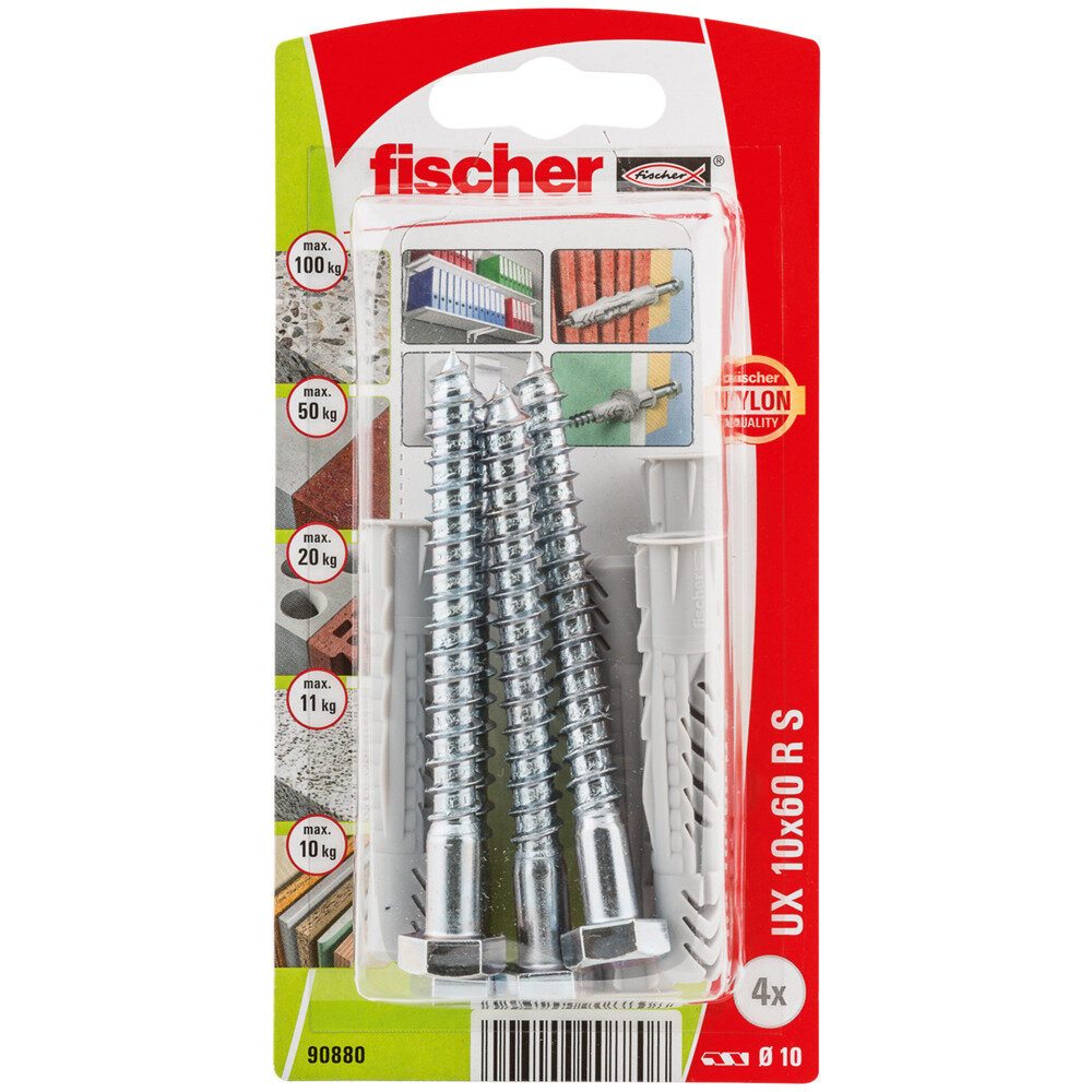 UX 10x60 RS Νάιλον βύσμα (ροδέλα) βίδα blister (4x)