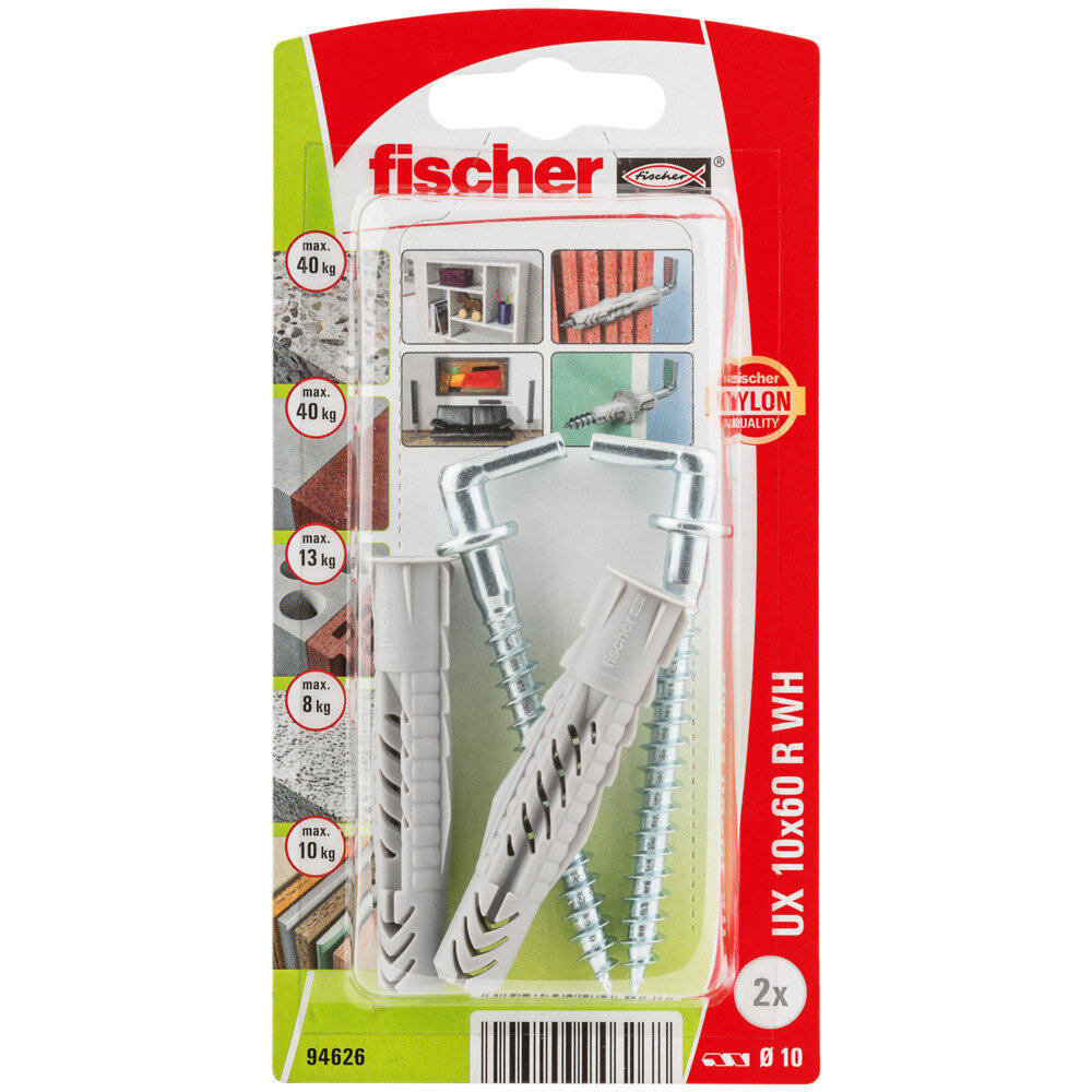 UX 10x60 WH Νάιλον βύσμα γωνία blister (2x)