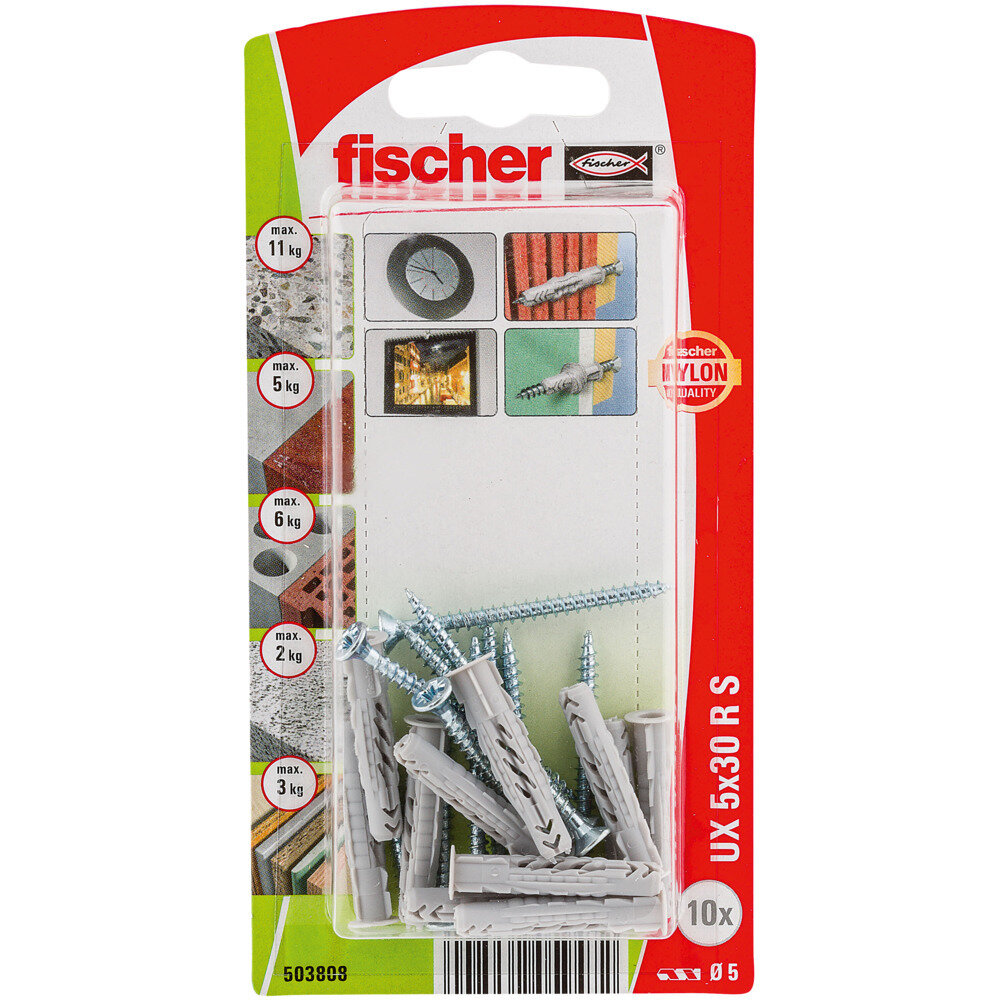 UX 5x30 RS Νάιλον βύσμα (ροδέλα) βίδα blister (10x)