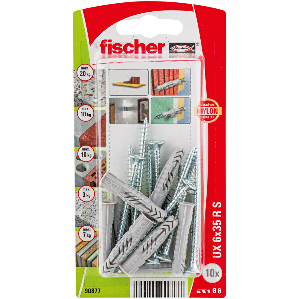 UX 6x35 RS Νάιλον βύσμα (ροδέλα) βίδα blister (10x)