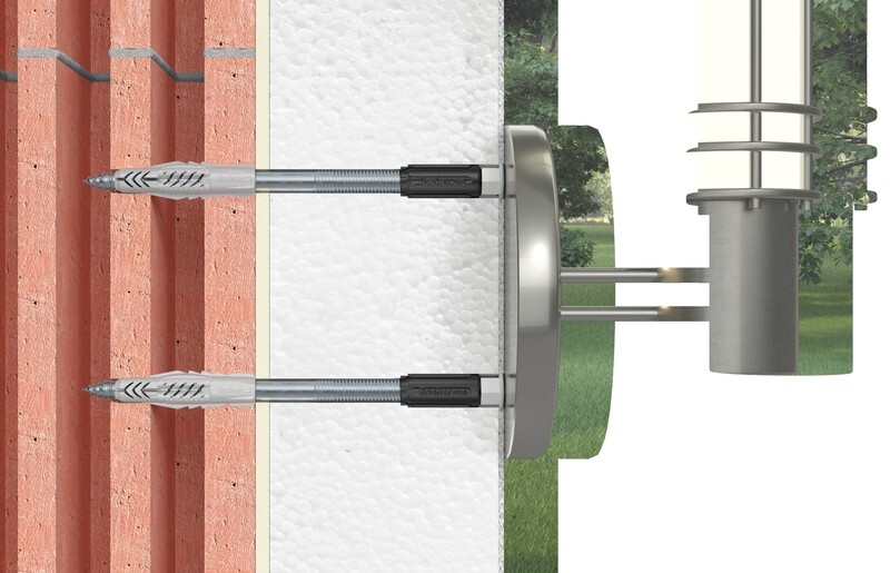 Στερέωση φωτιστικών σε τούβλο πίσω από τη θερμοπρόσοψη χωρίς θερμογέφυρες
