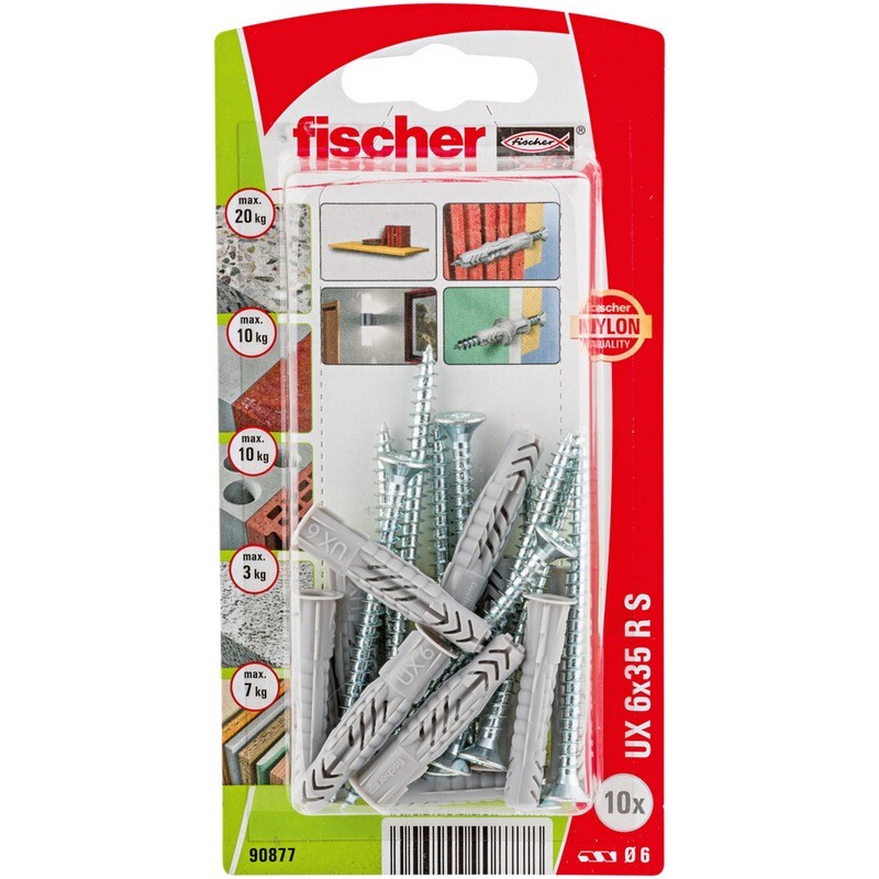 UX 6x35 RS Νάιλον βύσμα (ροδέλα) βίδα blister (10x)