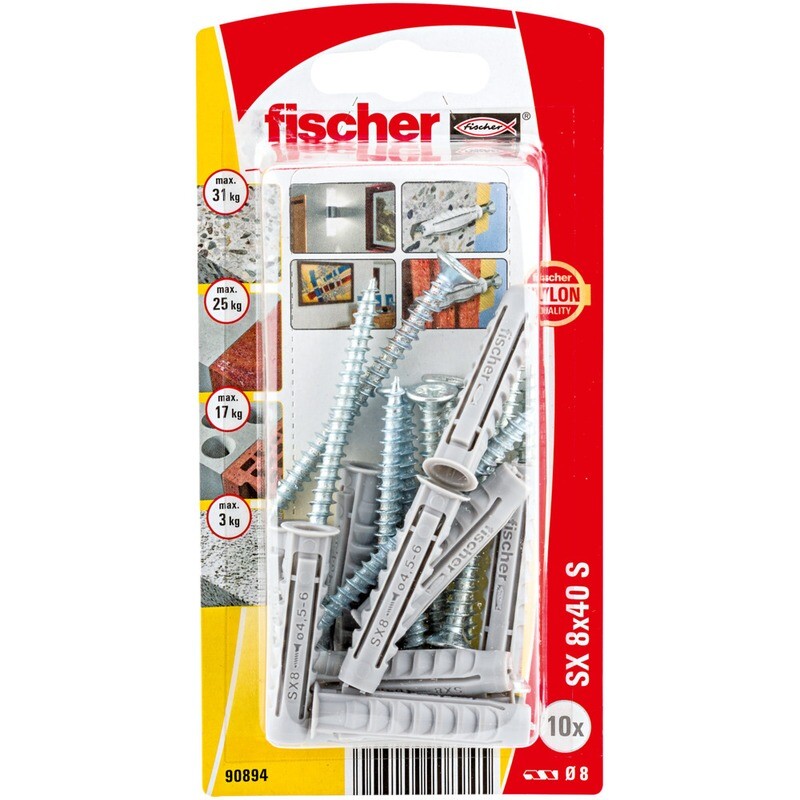 SX 8x40 S Νάιλον βύσμα βίδα blister (10x)