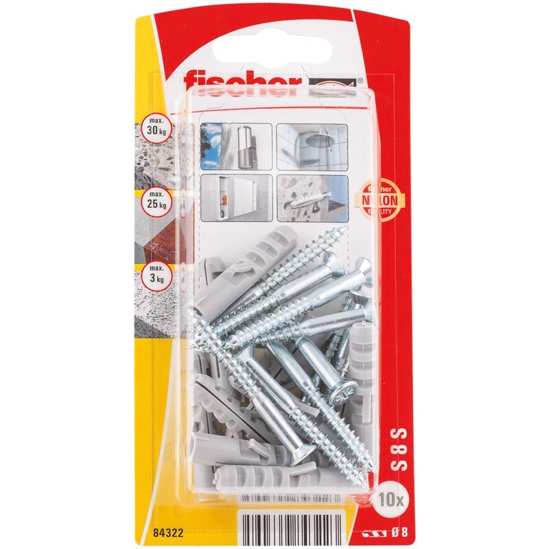 S 8 S Νάιλον βύσμα βίδα blister (10x)