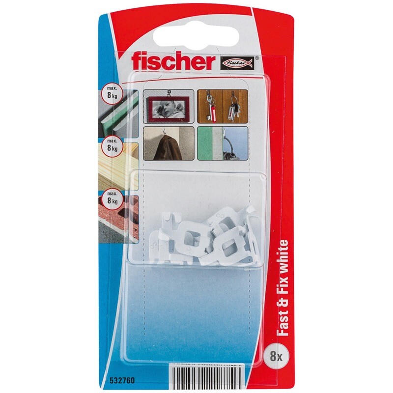 Fast &amp; fix Άγκιστρο τοίχου Λευκό blister (8x)
