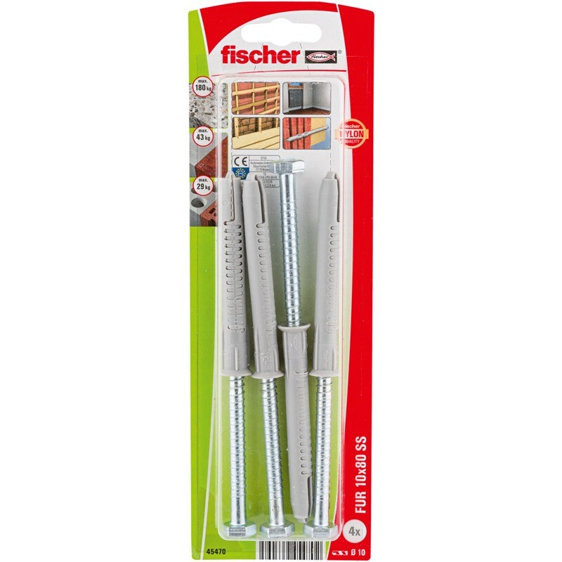 FUR 10x80 SS Στήριγμα πλαισίων μπουλόνι blister (4x)