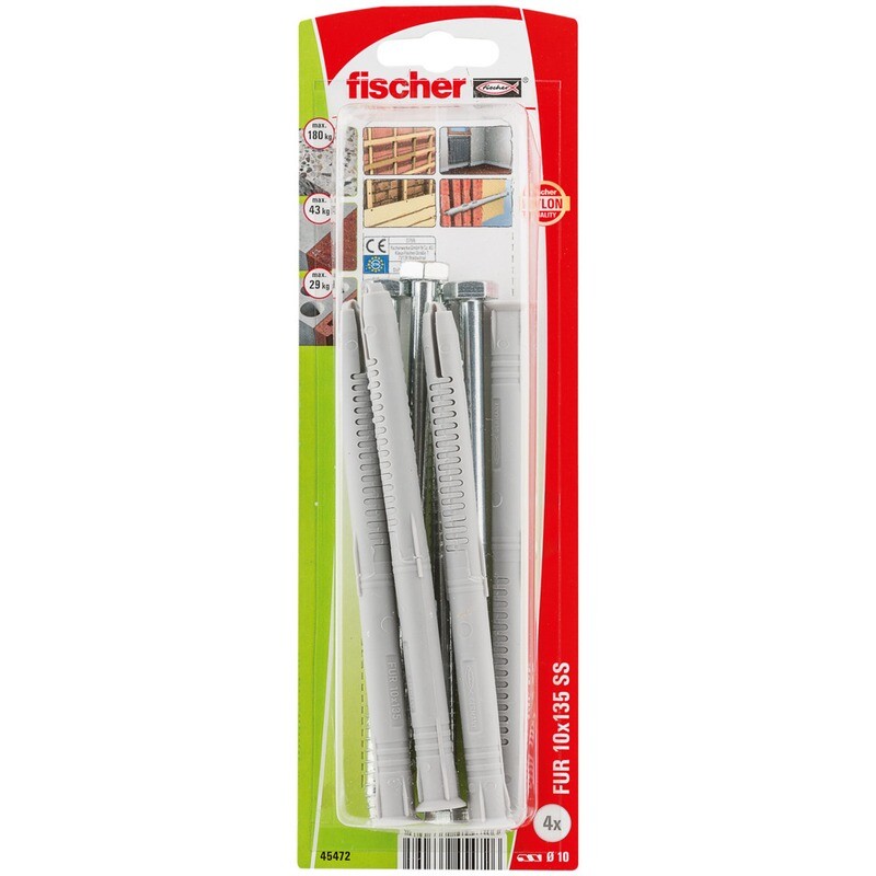 FUR 10x135 SS Στήριγμα πλαισίων μπουλόνι blister (4x)