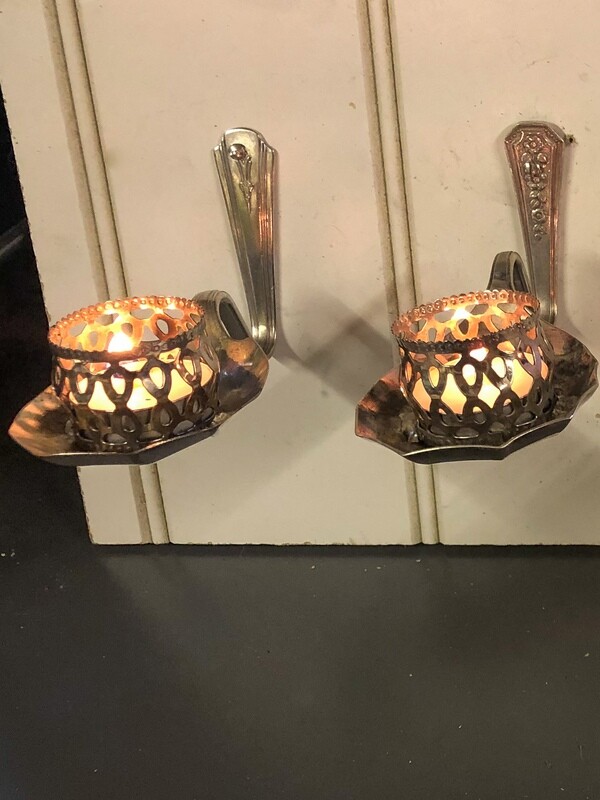 Tea Light Candle Holder Wall Mounted Pair &amp; filigree ring