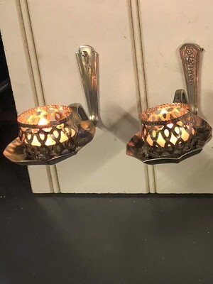 Tea Light Candle Holder Wall Mounted Pair &amp; filigree ring