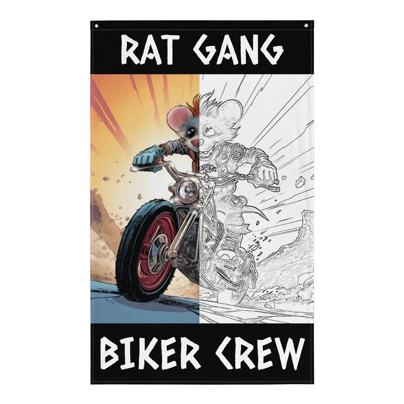 Rat Gang Biker Art Colouring In Poster Flag