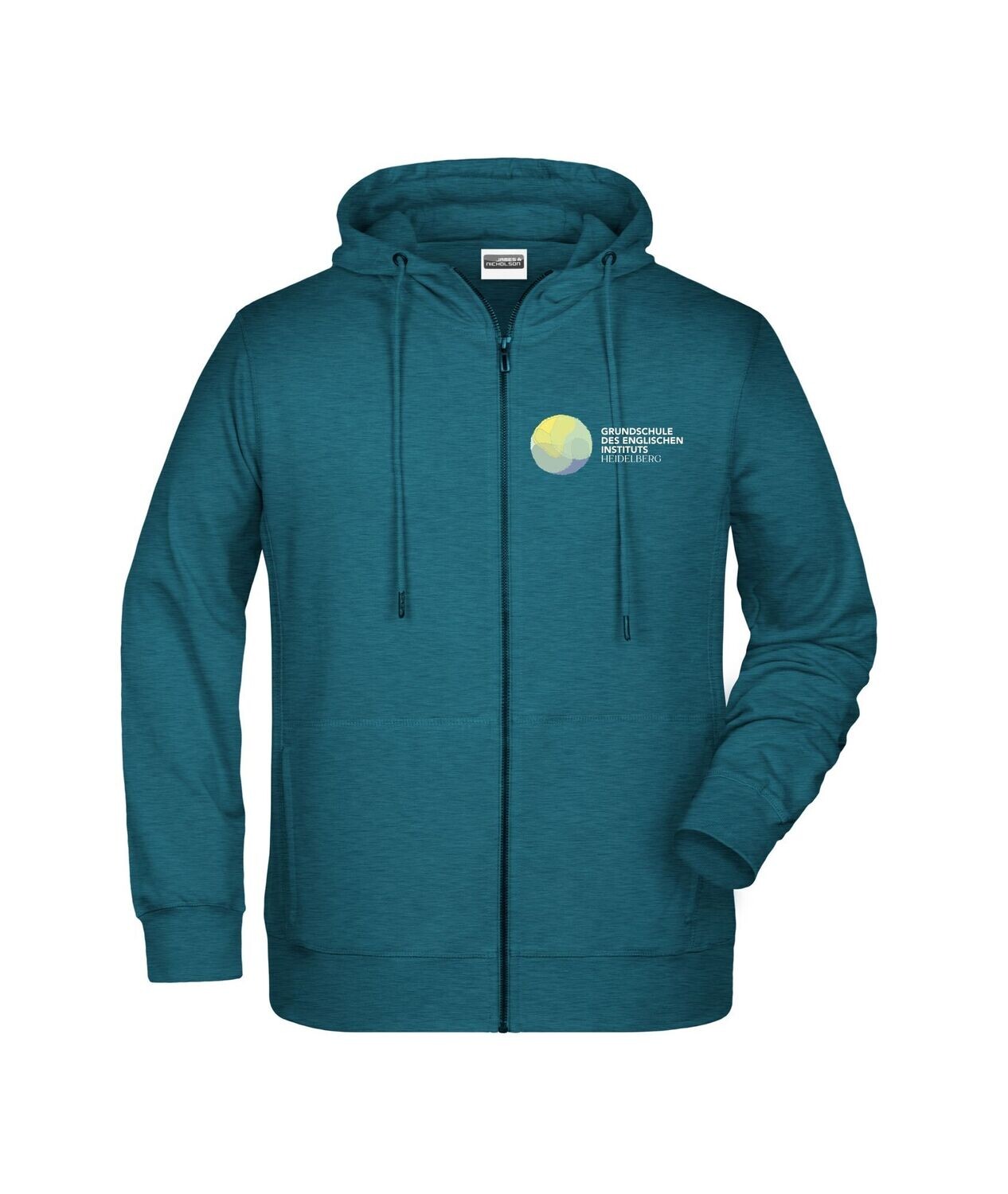 Kapuzen-Sweatjacke - Grundschule EI Heidelberg, Farbe: petrol-melange