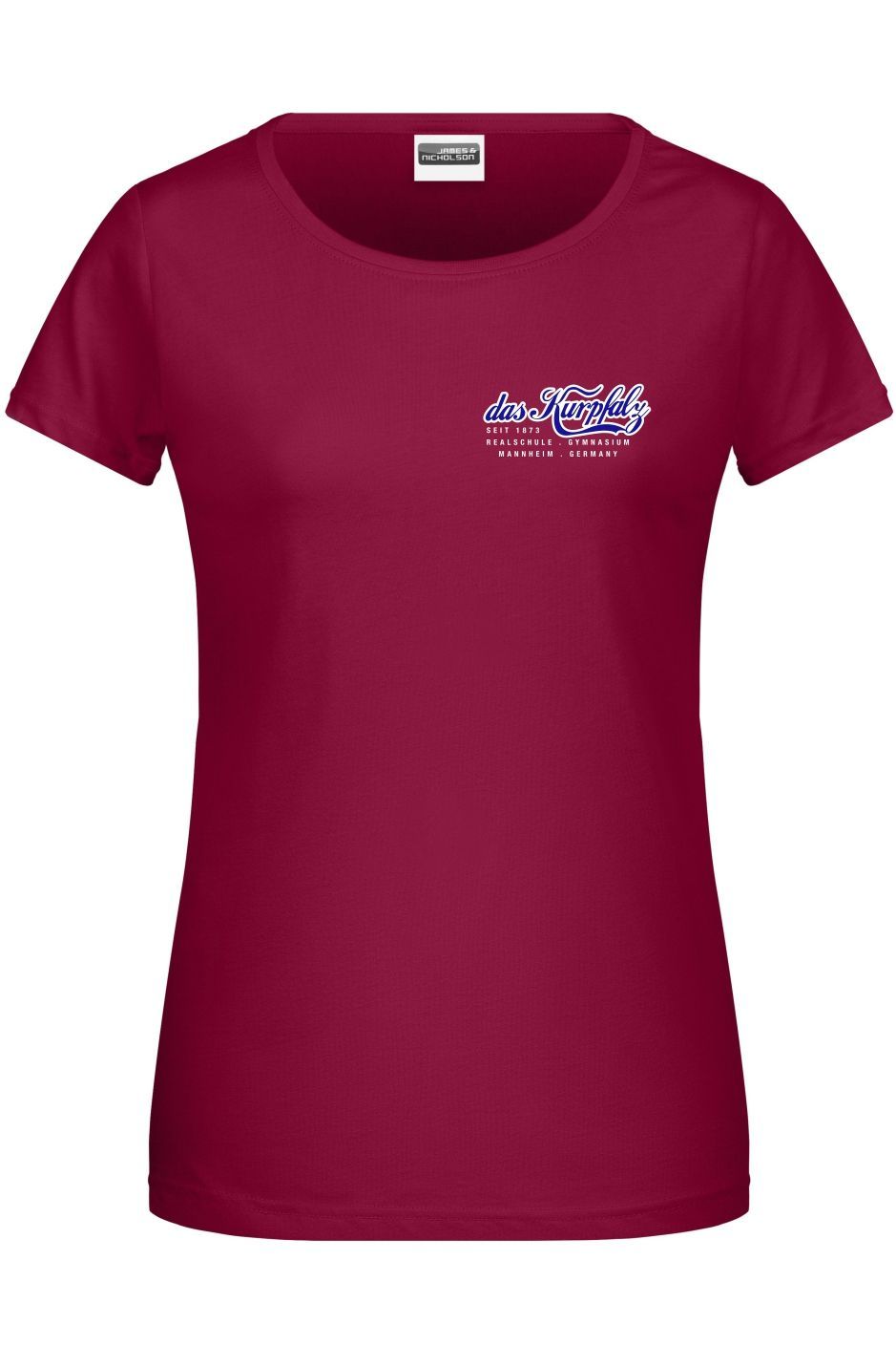 Damen Kurpfalz Gymnasium Mannheim Shirt, Farbe: weinrot