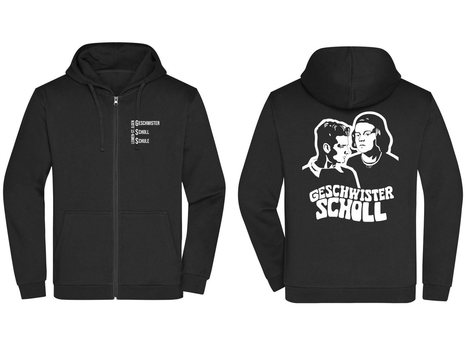 Kapuzen-Sweatjacke Geschwister-Scholl-Schule Leimen-St.Ilgen Kapuzen-Sweatjacke Geschwister-Scholl-Schule Leimen-St.Ilgen, Farbe: schwarz