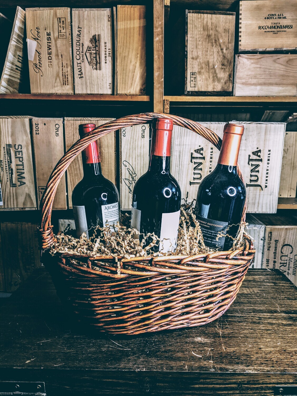 &quot;Red Wines of the World&quot; Wine Gift Basket, Quantity: Three (3) Bottles, Wine Tier: Silver, Gift Packaging: Wicker Basket
