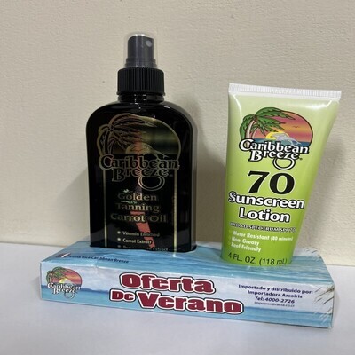 SET BRONCEADOR EN ACEITE ZANAHORIA 8.5 OZ +  LOCION BLOQUEADORA SPF-70 4 OZ