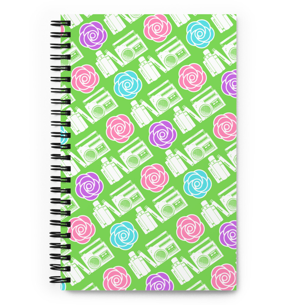 Spiral Notebook, 140 Sheets, books, music, and flowers print