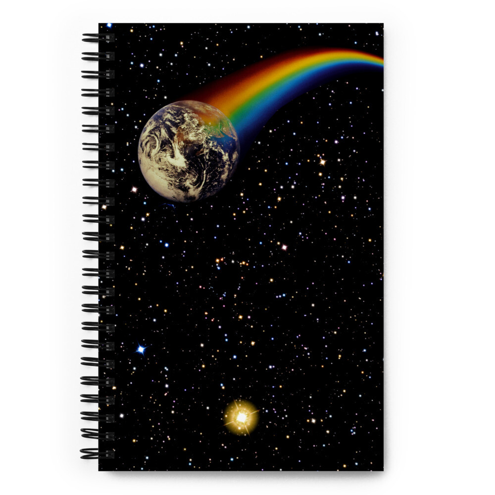 Spiral Notebook, 140 Sheets, Rainbow Earth and galaxy