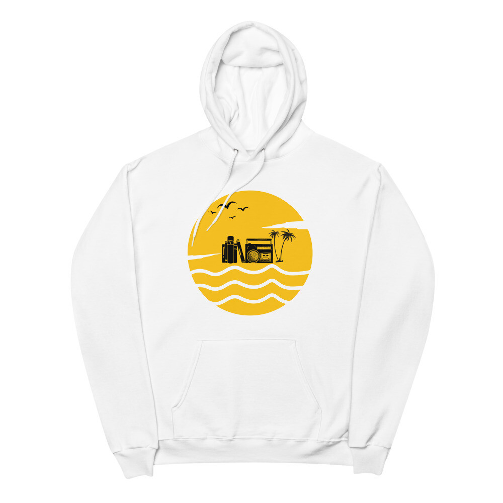 Fleece Hoodie, Unisex, Sunset image with books and music