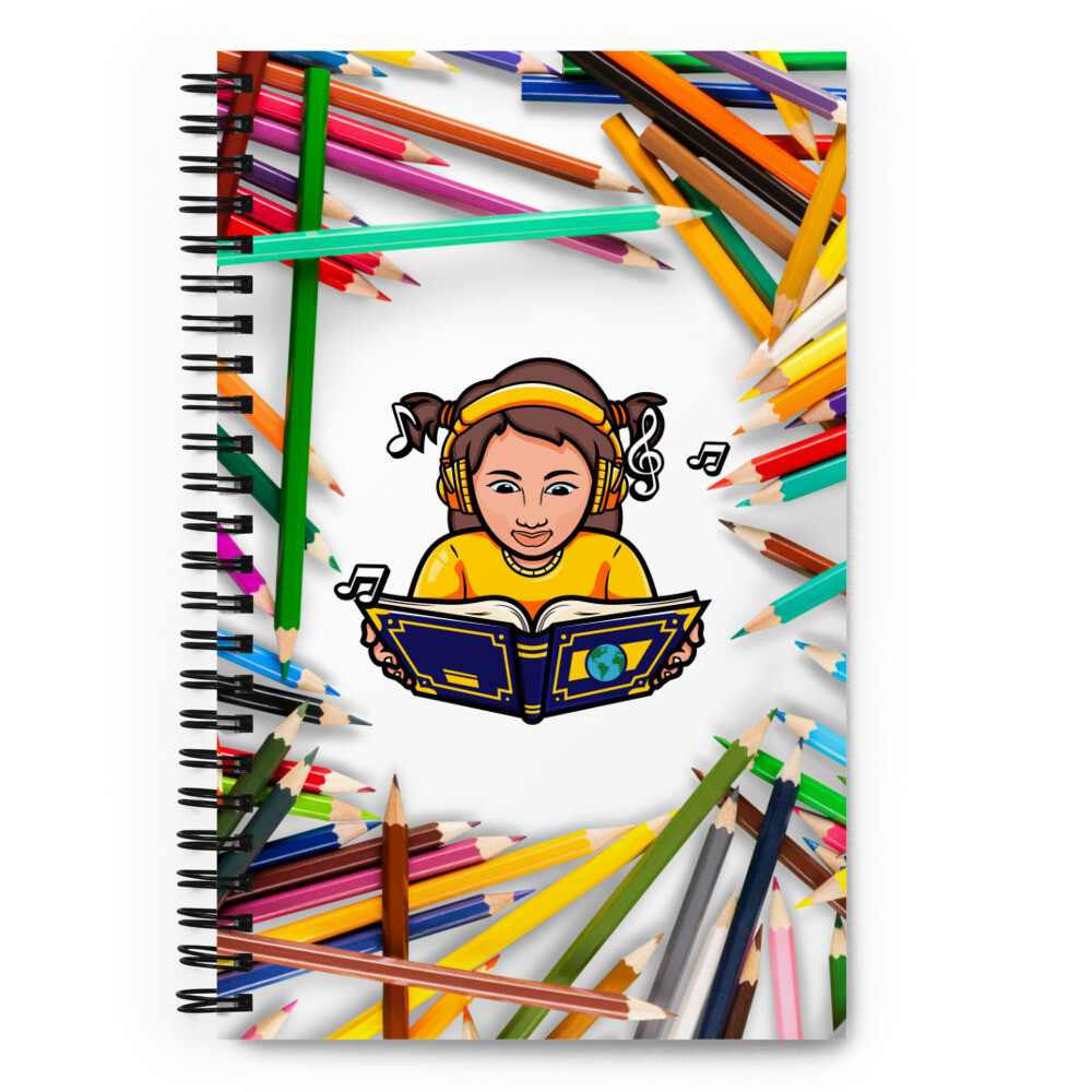 Spiral notebook, 140 sheets, girl reading with pencils 2
