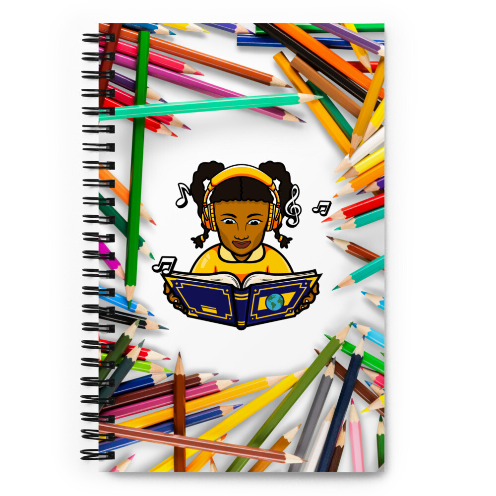 Spiral notebook, 140 Sheets, girl reading with pencils