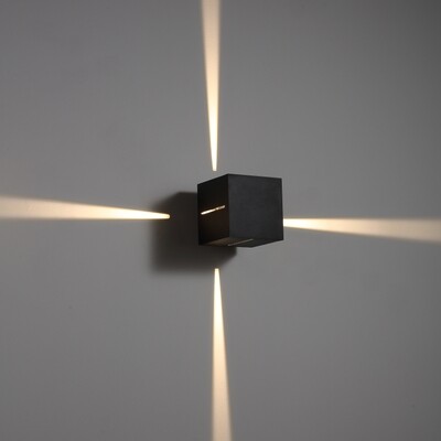 PROLUCE®  Wandleuchte LWA300C-WT, 4x3W, 1200lm, 8°, Alu, schwarz, L176 W140 H140, IP65