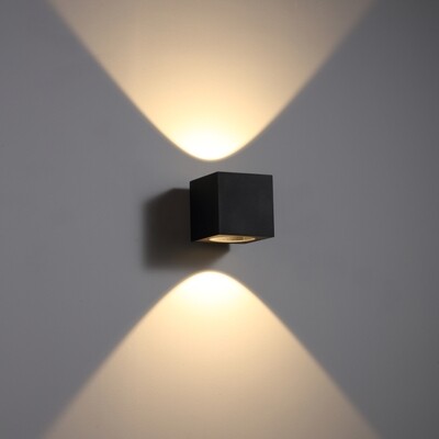 PROLUCE®  Wandleuchte LWA300E-WT, 2x3W, 500lm, 90°, Alu, schwarz, L176 W140 H140, IP65