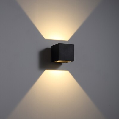 PROLUCE®  Wandleuchte LWA300D-WT, 2x3W, 500lm, 80°, Alu, schwarz, L176 W140 H140, IP65