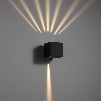 PROLUCE®  Wandleuchte LWA300J-WT, 2x3W, 500lm, 8°, Alu, schwarz, L176 W140 H140, IP65