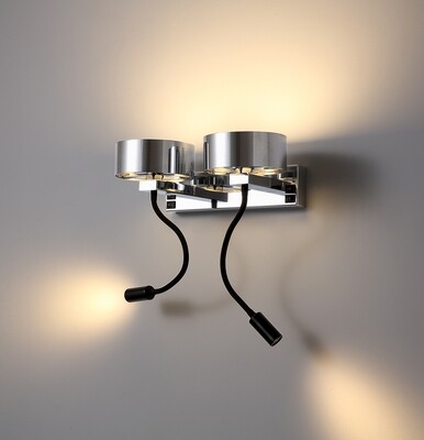 PROLUCE®  Leseleuchte LWA299A-CR, 2x6W+2x3W, 3000K, Alu, verchromt, L350 W195 H482