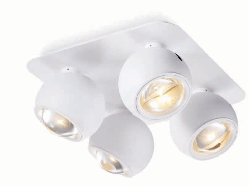 ProLuce® Aufbauleuchte BALL 4x5W, Crystal-L.,3000K, 1720 lm, IP20, Alu, weiss, 130x100x121 mm