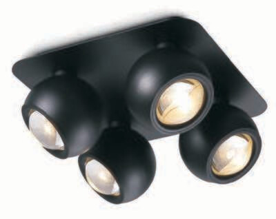 ProLuce® Aufbauleuchte BALL 4x5W, Crystal-L.,3000K, 1720 lm, IP20, Alu, schwarz, 130x100x121 mm