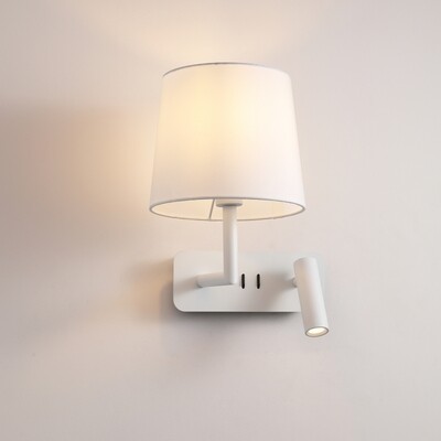 PROLUCE®  Leseleuchte LWA375-WT, 3W+4W, 120lm+ 320, 30°, Alu+Stahl+Stoffschirm, weiss, L253 W225 H26