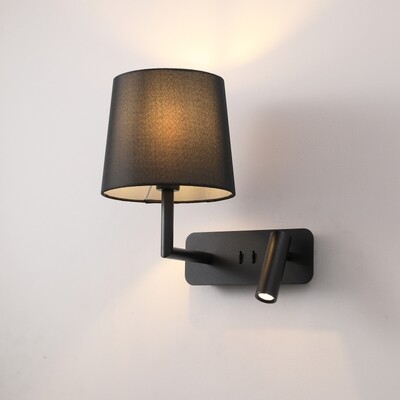 PROLUCE®  Leseleuchte LWA375-BK, 3W+4W, 120lm+ 320, 30°, Alu+Stahl+blackStoff Schirms, schwarz, L253