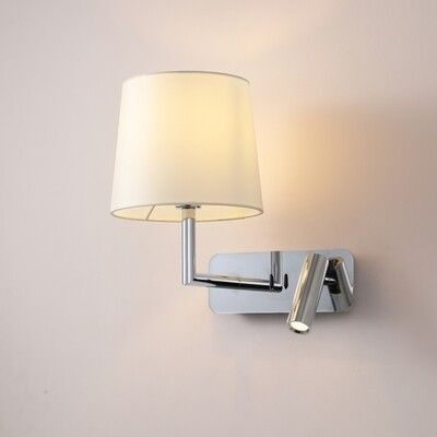 PROLUCE®  Leseleuchte LWA375-CR, 3W+4W, 120lm+ 320, 30°, Alu+Stahl+cream colorStoff Schirms, crome p