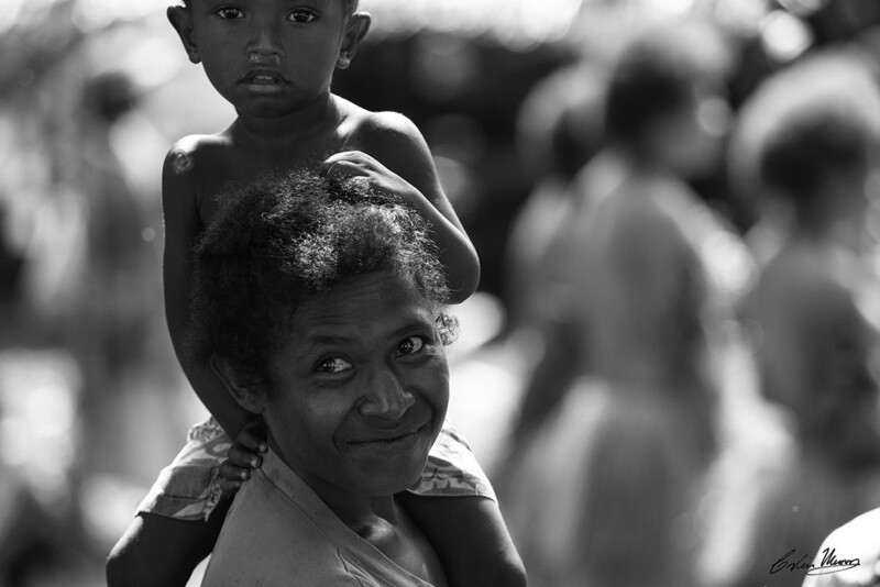 Mother and son, Fergusson Island,  Papua New Guinea. B&W. 10x15 Acrylic