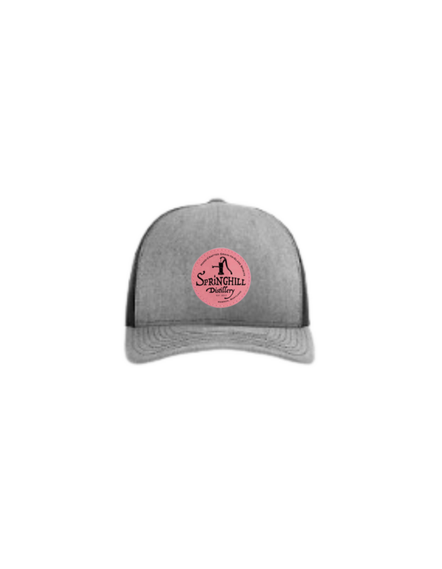 Hat - Heather Grey with black mesh, pink leather patch Hat - Heather Grey with black mesh, pink leather patch