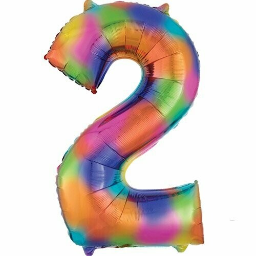 Jumbo Number 2 Rainbow Splash  Foil Balloon