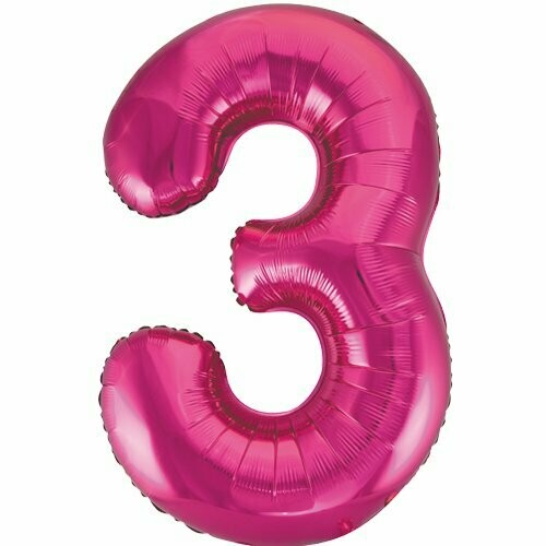 Jumbo Number 3 Magenta Foil Balloon