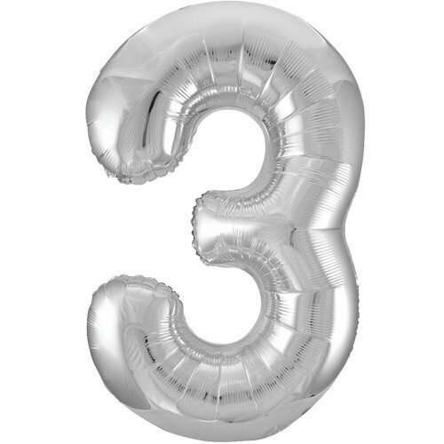 Jumbo Number 3 Silver Foil Balloon