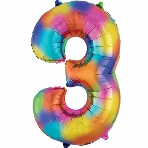 Jumbo Number 3 Rainbow Splash Foil Balloon