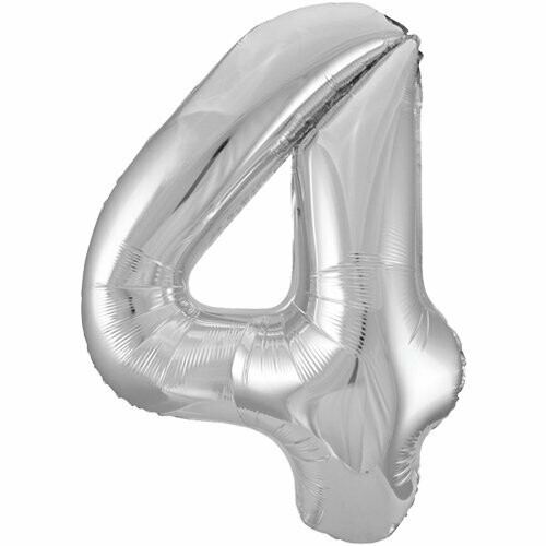 Jumbo Number 4 Silver Foil Balloon
