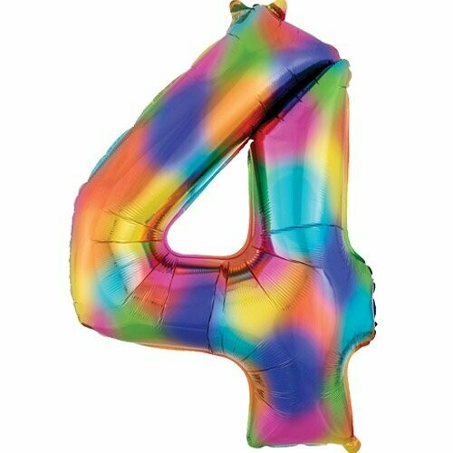Jumbo Number 4 Rainbow Splash Foil Balloon